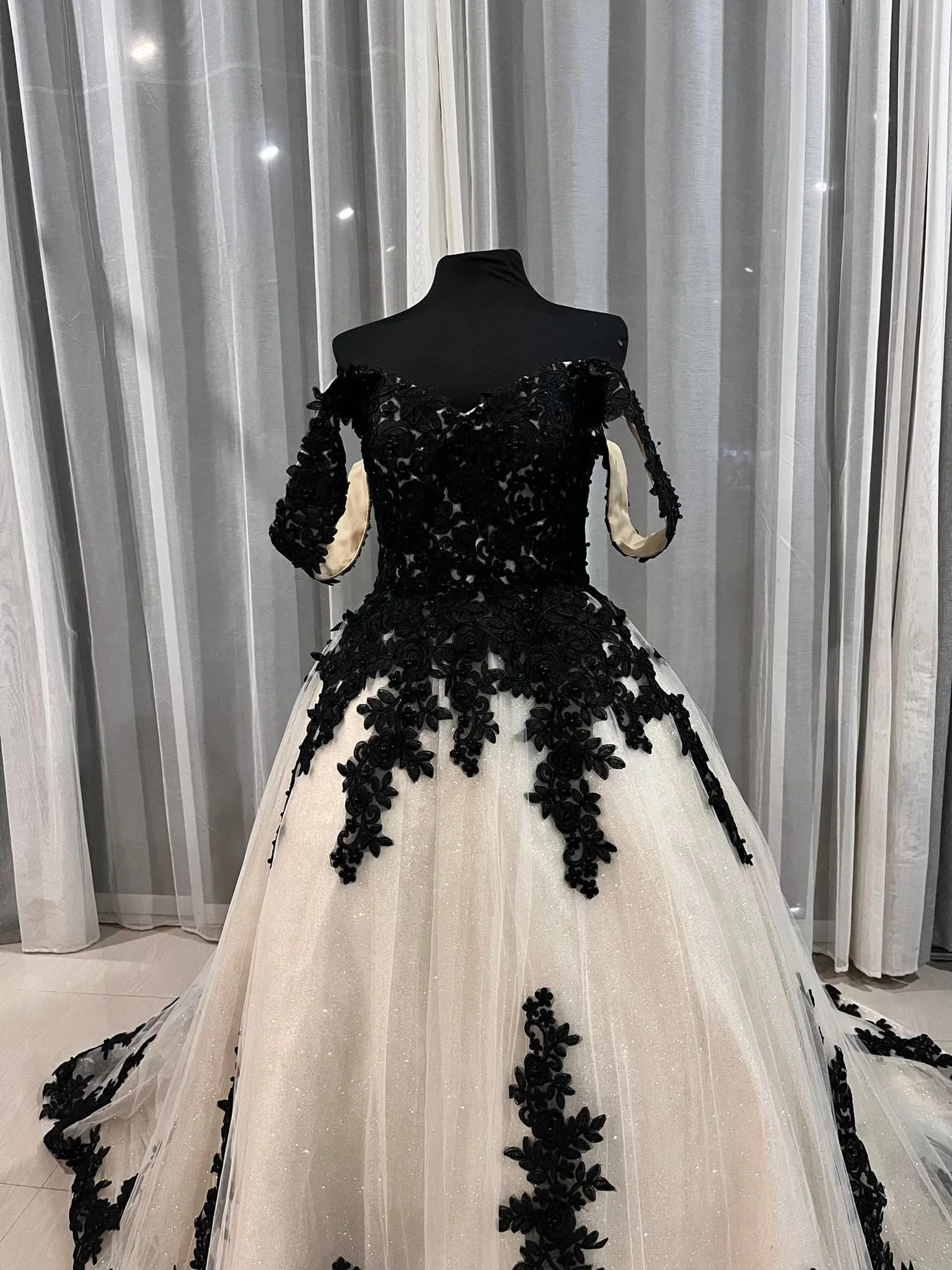 Black and sales champagne wedding dress